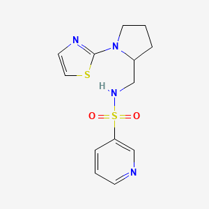 molecular formula C13H16N4O2S2 B2957613 N-((1-(噻唑-2-基)吡咯烷-2-基)甲基)吡啶-3-磺酰胺 CAS No. 1795416-86-2