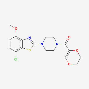 molecular formula C17H18ClN3O4S B2957615 (4-(7-Chloro-4-methoxybenzo[d]thiazol-2-yl)piperazin-1-yl)(5,6-dihydro-1,4-dioxin-2-yl)methanone CAS No. 886955-50-6