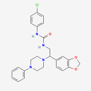 molecular formula C26H27ClN4O3 B2957617 1-(2-(Benzo[d][1,3]dioxol-5-yl)-2-(4-phenylpiperazin-1-yl)ethyl)-3-(4-chlorophenyl)urea CAS No. 896352-60-6
