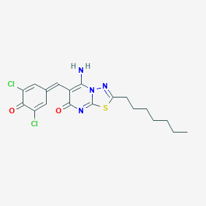 molecular formula C19H20Cl2N4O2S B295764 6-(3,5-dichloro-4-hydroxybenzylidene)-2-heptyl-5-imino-5,6-dihydro-7H-[1,3,4]thiadiazolo[3,2-a]pyrimidin-7-one 