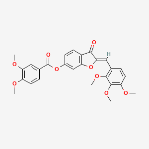 molecular formula C27H24O9 B2957659 (Z)-3-氧代-2-(2,3,4-三甲氧基苄叉)-2,3-二氢苯并呋喃-6-基 3,4-二甲氧基苯甲酸酯 CAS No. 622792-45-4