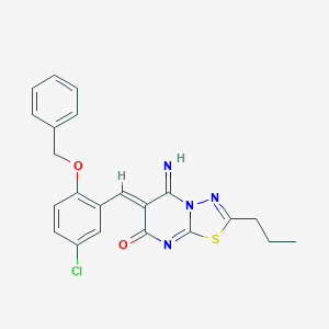 molecular formula C22H19ClN4O2S B295767 6-[2-(benzyloxy)-5-chlorobenzylidene]-5-imino-2-propyl-5,6-dihydro-7H-[1,3,4]thiadiazolo[3,2-a]pyrimidin-7-one 