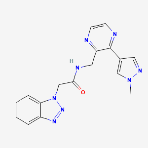 molecular formula C17H16N8O B2957679 2-(1H-benzo[d][1,2,3]triazol-1-yl)-N-((3-(1-methyl-1H-pyrazol-4-yl)pyrazin-2-yl)methyl)acetamide CAS No. 2034570-60-8