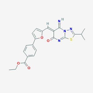 molecular formula C22H20N4O4S B295769 ethyl 4-(5-{(Z)-[5-imino-7-oxo-2-(propan-2-yl)-5H-[1,3,4]thiadiazolo[3,2-a]pyrimidin-6(7H)-ylidene]methyl}furan-2-yl)benzoate 