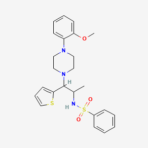 molecular formula C24H29N3O3S2 B2957711 N-[1-[4-(2-methoxyphenyl)-1-piperazinyl]-1-thiophen-2-ylpropan-2-yl]benzenesulfonamide CAS No. 847381-47-9