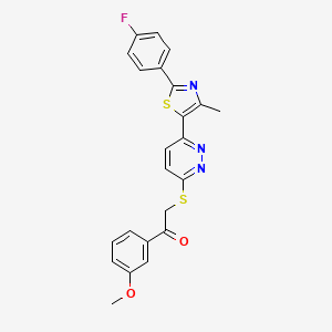molecular formula C23H18FN3O2S2 B2957712 2-((6-(2-(4-Fluorophenyl)-4-methylthiazol-5-yl)pyridazin-3-yl)thio)-1-(3-methoxyphenyl)ethanone CAS No. 923172-60-5