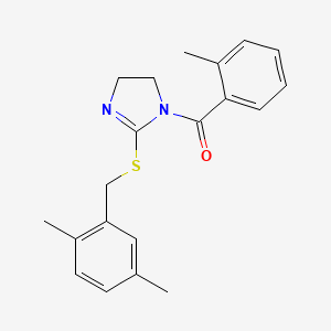 molecular formula C20H22N2OS B2957716 [2-[(2,5-Dimethylphenyl)methylsulfanyl]-4,5-dihydroimidazol-1-yl]-(2-methylphenyl)methanone CAS No. 851804-29-0