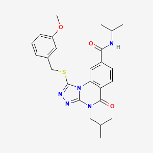 molecular formula C25H29N5O3S B2957719 4-isobutyl-N-isopropyl-1-((3-methoxybenzyl)thio)-5-oxo-4,5-dihydro-[1,2,4]triazolo[4,3-a]quinazoline-8-carboxamide CAS No. 1111237-55-8
