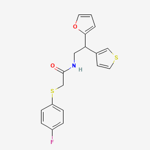 molecular formula C18H16FNO2S2 B2957726 2-((4-氟苯基)硫)-N-(2-(呋喃-2-基)-2-(噻吩-3-基)乙基)乙酰胺 CAS No. 2097866-58-3