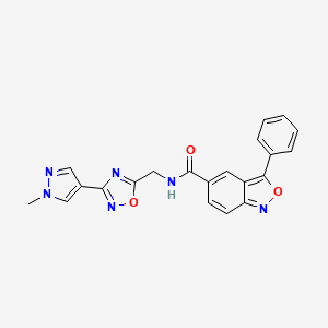 molecular formula C21H16N6O3 B2957729 N-((3-(1-甲基-1H-吡唑-4-基)-1,2,4-恶二唑-5-基)甲基)-3-苯基苯并[c]异恶唑-5-甲酰胺 CAS No. 2034297-25-9