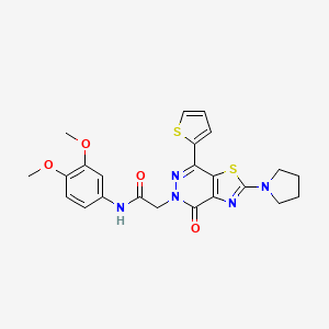 molecular formula C23H23N5O4S2 B2957732 N-(3,4-dimethoxyphenyl)-2-(4-oxo-2-(pyrrolidin-1-yl)-7-(thiophen-2-yl)thiazolo[4,5-d]pyridazin-5(4H)-yl)acetamide CAS No. 1105233-11-1