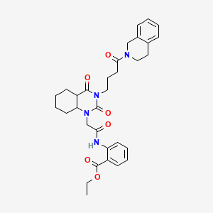 molecular formula C32H32N4O6 B2957733 Ethyl 2-(2-{2,4-dioxo-3-[4-oxo-4-(1,2,3,4-tetrahydroisoquinolin-2-yl)butyl]-1,2,3,4-tetrahydroquinazolin-1-yl}acetamido)benzoate CAS No. 899920-10-6