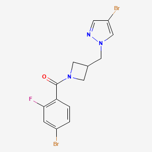 molecular formula C14H12Br2FN3O B2957737 4-bromo-1-{[1-(4-bromo-2-fluorobenzoyl)azetidin-3-yl]methyl}-1H-pyrazole CAS No. 2415465-17-5