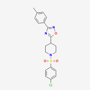 molecular formula C20H20ClN3O3S B2957742 5-(1-((4-Chlorophenyl)sulfonyl)piperidin-4-yl)-3-(p-tolyl)-1,2,4-oxadiazole CAS No. 887441-65-8
