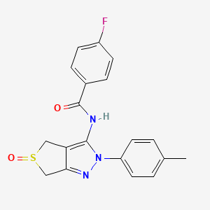 molecular formula C19H16FN3O2S B2957751 4-氟-N-(5-氧代-2-(对甲苯基)-4,6-二氢-2H-噻吩并[3,4-c]吡唑-3-基)苯甲酰胺 CAS No. 958708-99-1