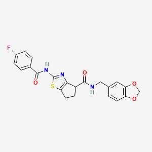 N-(benzo[d][1,3]dioxol-5-ylmethyl)-2-(4-fluorobenzamido)-5,6-dihydro-4H-cyclopenta[d]thiazole-4-carboxamide