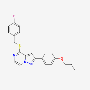 molecular formula C23H22FN3OS B2957765 2-(4-Butoxyphenyl)-4-[(4-fluorobenzyl)thio]pyrazolo[1,5-a]pyrazine CAS No. 1223847-75-3