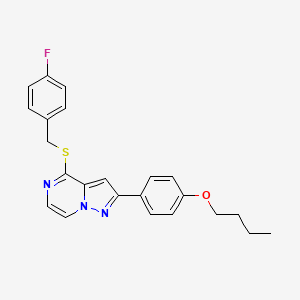 molecular formula C23H22FN3OS B2957765 2-(4-丁氧基苯基)-4-[(4-氟苄基)硫代]吡唑并[1,5-a]哒嗪 CAS No. 1223847-75-3