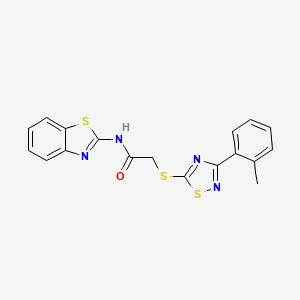 molecular formula C18H14N4OS3 B2957768 N-(benzo[d]thiazol-2-yl)-2-((3-(o-tolyl)-1,2,4-thiadiazol-5-yl)thio)acetamide CAS No. 864918-88-7