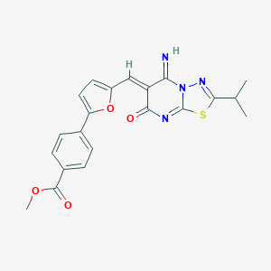 molecular formula C21H18N4O4S B295777 methyl 4-{5-[(5-imino-2-isopropyl-7-oxo-5H-[1,3,4]thiadiazolo[3,2-a]pyrimidin-6(7H)-ylidene)methyl]-2-furyl}benzoate 