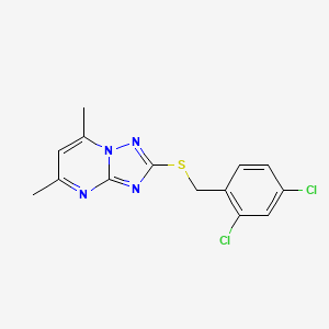 molecular formula C14H12Cl2N4S B2957776 2-[(2,4-Dichlorobenzyl)sulfanyl]-5,7-dimethyl[1,2,4]triazolo[1,5-a]pyrimidine CAS No. 262858-57-1