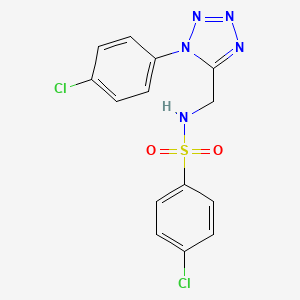 molecular formula C14H11Cl2N5O2S B2957778 4-chloro-N-((1-(4-chlorophenyl)-1H-tetrazol-5-yl)methyl)benzenesulfonamide CAS No. 921124-80-3