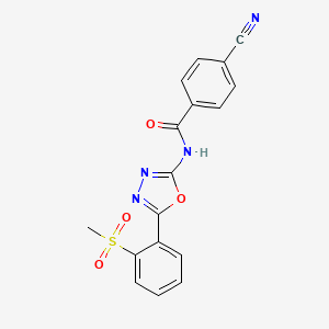 molecular formula C17H12N4O4S B2957799 4-cyano-N-[5-(2-methylsulfonylphenyl)-1,3,4-oxadiazol-2-yl]benzamide CAS No. 886922-06-1
