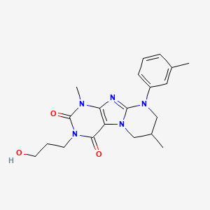 molecular formula C20H25N5O3 B2957809 3-(3-Hydroxypropyl)-1,7-dimethyl-9-(3-methylphenyl)-7,8-dihydro-6H-purino[7,8-a]pyrimidine-2,4-dione CAS No. 847185-74-4
