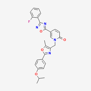 molecular formula C27H23FN4O4 B2957821 5-(3-(2-氟苯基)-1,2,4-恶二唑-5-基)-1-((2-(4-异丙氧基苯基)-5-甲基恶唑-4-基)甲基)吡啶-2(1H)-酮 CAS No. 1396630-97-9