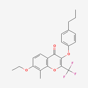 molecular formula C22H21F3O4 B2957833 7-乙氧基-8-甲基-3-(4-丙基苯氧基)-2-(三氟甲基)-4H-色满-4-酮 CAS No. 315233-18-2