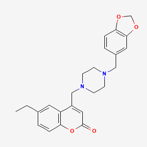 4-((4-(benzo[d][1,3]dioxol-5-ylmethyl)piperazin-1-yl)methyl)-6-ethyl-2H-chromen-2-one