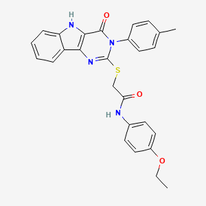 molecular formula C27H24N4O3S B2957847 N-(4-ethoxyphenyl)-2-((4-oxo-3-(p-tolyl)-4,5-dihydro-3H-pyrimido[5,4-b]indol-2-yl)thio)acetamide CAS No. 536704-58-2