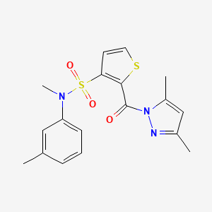 molecular formula C18H19N3O3S2 B2957861 2-(3,5-dimethyl-1H-pyrazole-1-carbonyl)-N-methyl-N-(m-tolyl)thiophene-3-sulfonamide CAS No. 1207004-75-8