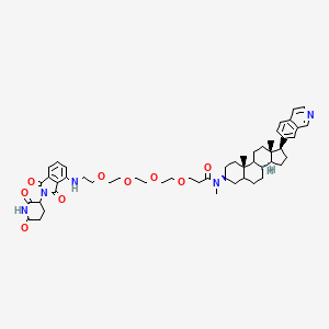 molecular formula C53H69N5O9 B2957876 3-[2-[2-[2-[2-[[2-(2,6-二氧代哌啶-3-基)-1,3-二氧代异吲哚-4-基]氨基]乙氧基]乙氧基]乙氧基]乙氧基]-N-[(3S,8R,10S,13S,14S,17S)-17-异喹啉-7-基-10,13-二甲基-2,3,4,5,6,7,8,9,11,12,14,15,16,17-十四氢-1H-环戊[a]菲-3-基]-N-甲基丙酰胺 CAS No. 2209085-22-1