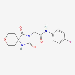 molecular formula C15H16FN3O4 B2957911 2-(2,4-二氧代-8-氧杂-1,3-二氮杂螺[4.5]癸-3-基)-N-(4-氟苯基)乙酰胺 CAS No. 1775359-81-3