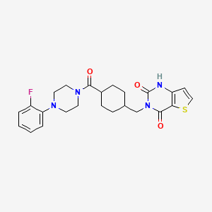 molecular formula C24H27FN4O3S B2957917 3-((4-(4-(2-fluorophenyl)piperazine-1-carbonyl)cyclohexyl)methyl)thieno[3,2-d]pyrimidine-2,4(1H,3H)-dione CAS No. 899723-72-9