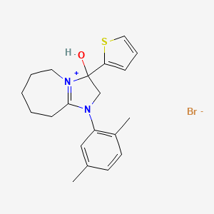 molecular formula C20H25BrN2OS B2957924 1-(2,5-dimethylphenyl)-3-hydroxy-3-(thiophen-2-yl)-3,5,6,7,8,9-hexahydro-2H-imidazo[1,2-a]azepin-1-ium bromide CAS No. 1107591-25-2