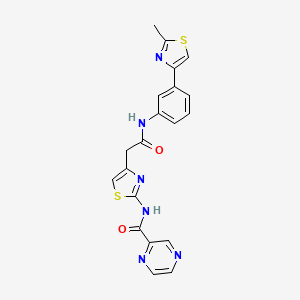 molecular formula C20H16N6O2S2 B2957927 N-(4-(2-((3-(2-methylthiazol-4-yl)phenyl)amino)-2-oxoethyl)thiazol-2-yl)pyrazine-2-carboxamide CAS No. 1207050-06-3