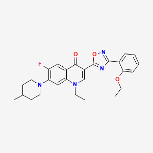 molecular formula C27H29FN4O3 B2957936 3-(3-(2-ethoxyphenyl)-1,2,4-oxadiazol-5-yl)-1-ethyl-6-fluoro-7-(4-methylpiperidin-1-yl)quinolin-4(1H)-one CAS No. 1111158-35-0
