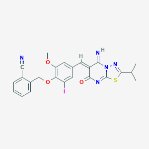 2-[(4-{(Z)-[5-imino-7-oxo-2-(propan-2-yl)-5H-[1,3,4]thiadiazolo[3,2-a]pyrimidin-6(7H)-ylidene]methyl}-2-iodo-6-methoxyphenoxy)methyl]benzonitrile