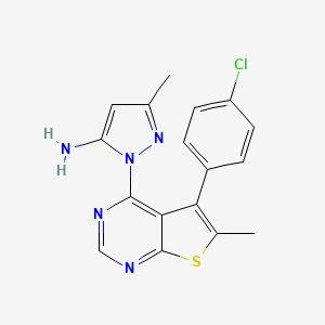 molecular formula C17H14ClN5S B2957942 1-[5-(4-氯苯基)-6-甲基噻吩并[2,3-d]嘧啶-4-基]-3-甲基-1H-吡唑-5-胺 CAS No. 890600-69-8