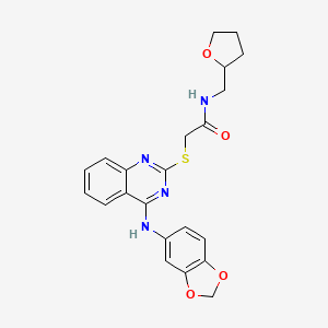 molecular formula C22H22N4O4S B2957952 2-[4-(1,3-benzodioxol-5-ylamino)quinazolin-2-yl]sulfanyl-N-(oxolan-2-ylmethyl)acetamide CAS No. 1024112-73-9