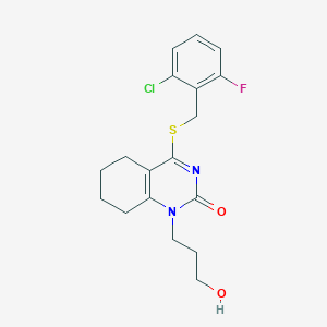 molecular formula C18H20ClFN2O2S B2957956 4-((2-chloro-6-fluorobenzyl)thio)-1-(3-hydroxypropyl)-5,6,7,8-tetrahydroquinazolin-2(1H)-one CAS No. 920255-27-2