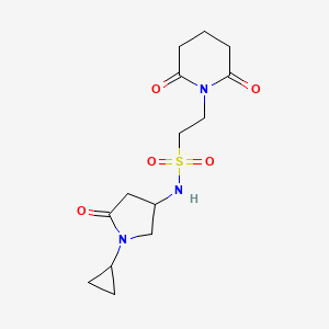 molecular formula C14H21N3O5S B2957971 N-(1-cyclopropyl-5-oxopyrrolidin-3-yl)-2-(2,6-dioxopiperidin-1-yl)ethanesulfonamide CAS No. 1396888-61-1