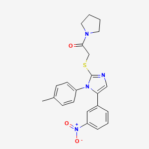 molecular formula C22H22N4O3S B2957977 2-((5-(3-硝基苯基)-1-(对甲苯基)-1H-咪唑-2-基)硫代)-1-(吡咯烷-1-基)乙酮 CAS No. 1235352-21-2