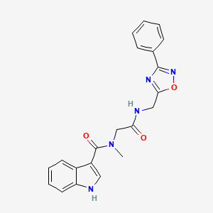 molecular formula C21H19N5O3 B2957983 N-甲基-N-(2-氧代-2-(((3-苯基-1,2,4-恶二唑-5-基)甲基)氨基)乙基)-1H-吲哚-3-甲酰胺 CAS No. 1251684-18-0