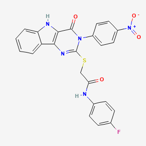 molecular formula C24H16FN5O4S B2957985 N-(4-fluorophenyl)-2-((3-(4-nitrophenyl)-4-oxo-4,5-dihydro-3H-pyrimido[5,4-b]indol-2-yl)thio)acetamide CAS No. 536716-80-0