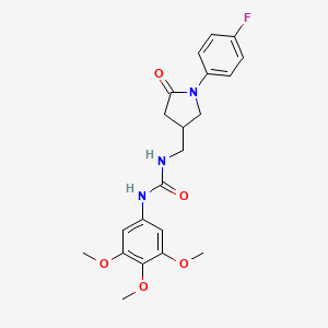 molecular formula C21H24FN3O5 B2957995 1-((1-(4-氟苯基)-5-氧代吡咯烷-3-基)甲基)-3-(3,4,5-三甲氧基苯基)脲 CAS No. 954636-82-9