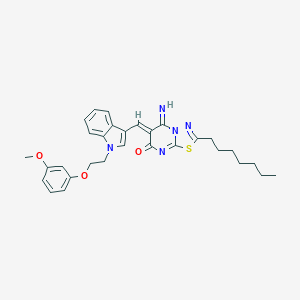 molecular formula C30H33N5O3S B295803 2-heptyl-5-imino-6-({1-[2-(3-methoxyphenoxy)ethyl]-1H-indol-3-yl}methylene)-5,6-dihydro-7H-[1,3,4]thiadiazolo[3,2-a]pyrimidin-7-one 