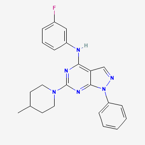 molecular formula C23H23FN6 B2958042 N-(3-fluorophenyl)-6-(4-methylpiperidin-1-yl)-1-phenyl-1H-pyrazolo[3,4-d]pyrimidin-4-amine CAS No. 955337-36-7